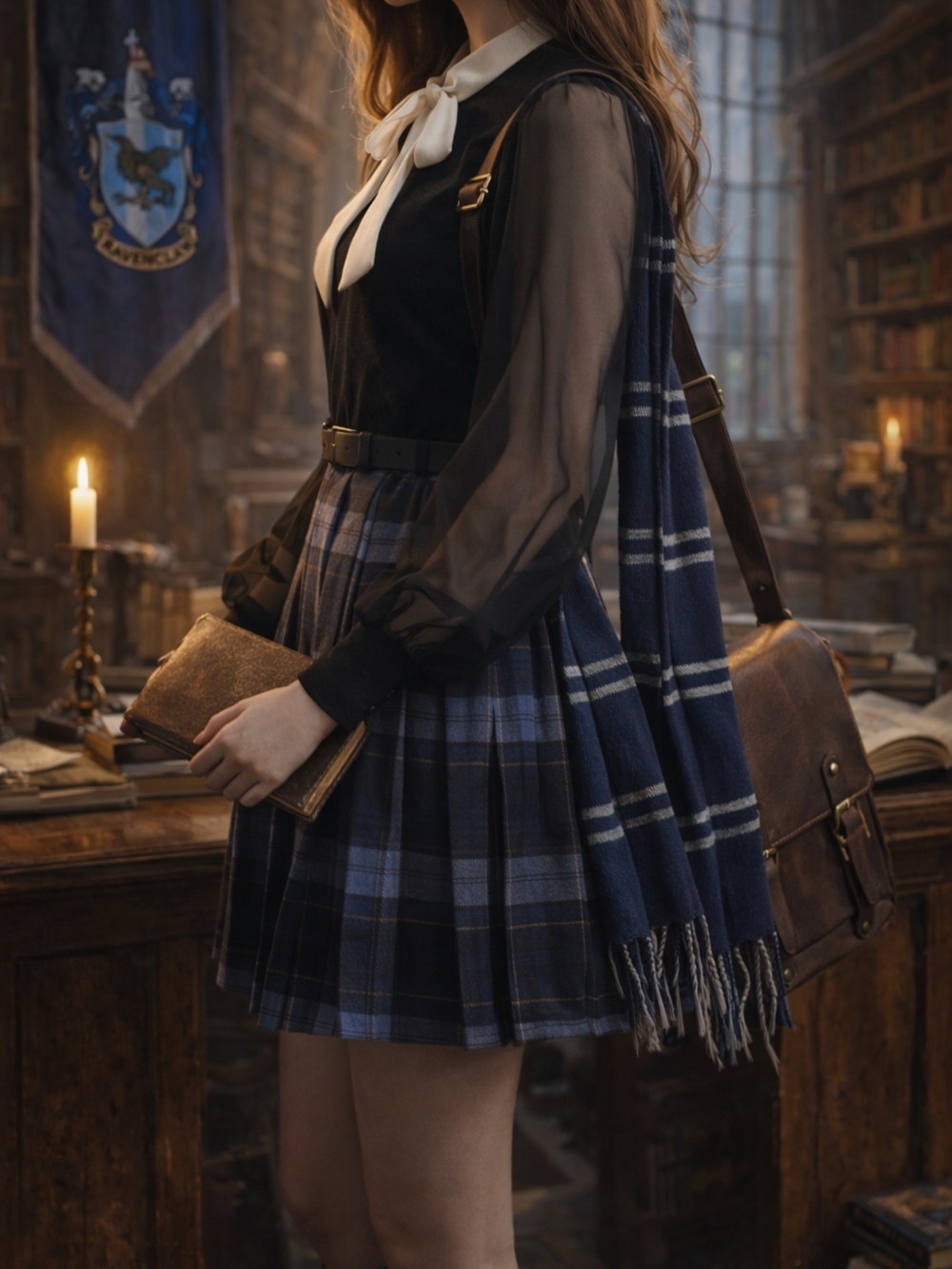 Raven Scholar Pleated Plaid Skirt Outfit XS (0–2) Blue Academic Mini Skirt Sheer